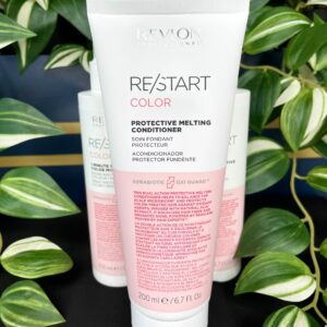 A 200 ml tube of Re/Start Color Protective Melting Conditioner is shown among green plants and other similar bottles.