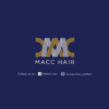 Logo for MACC Hair with stylized yellow and white "MACC" on a dark blue background, plus Facebook and Instagram handles. Ask us about our Gift Voucher!.